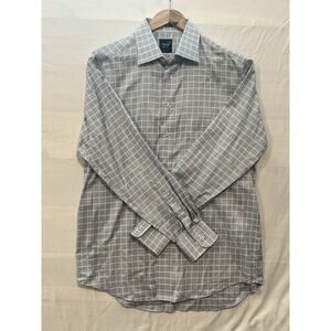 Andrew Fezza Easy Care Dress Shirt Men’s 17 34/35 Gray Grid Long Sleeve